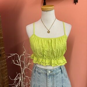 NWT! Forever 21 Lime Green Cropped Ruffle Tank
